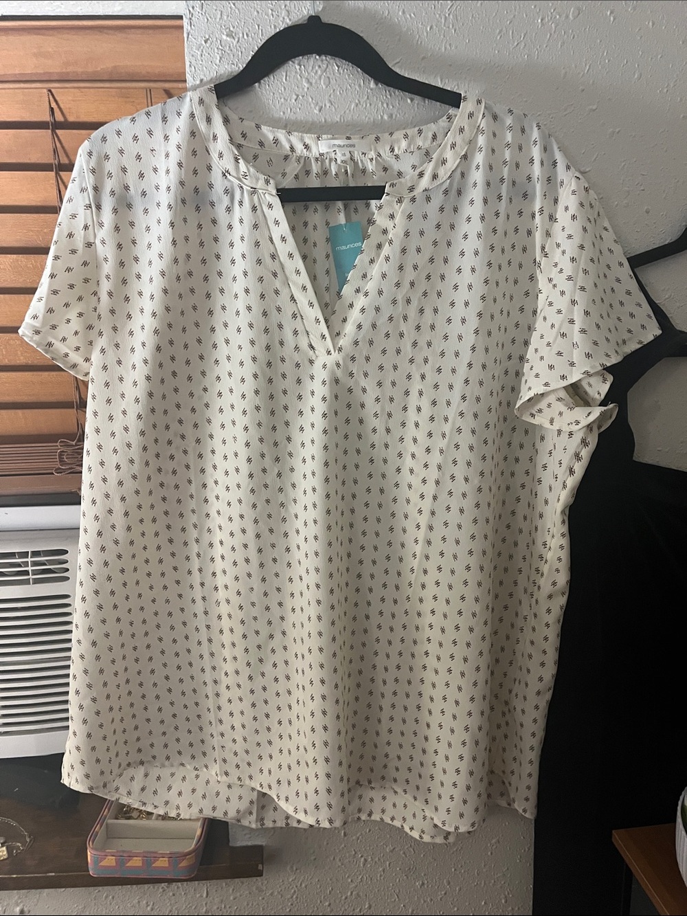 Maurices Cream Short-Sleeve V-Neck Blouse with Tiny purple Print